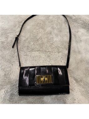 Fendi Black Patent Leather Crossbody with Gold-Tone Plaque